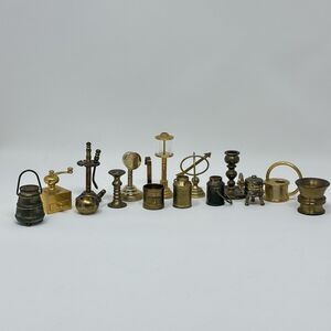 Vintage Miniature Brass Metal Dollhouse Accessories Figurines Lot Of 15